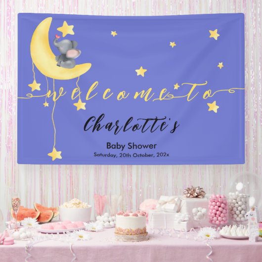 Schattigee olifant met kleine vlinder Baby shower Spandoek (Feest)