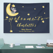 Schattigee olifant met kleine vlinder Baby shower Spandoek (Beurs)