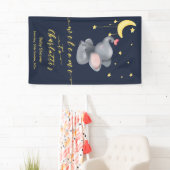 Schattigee olifant met kleine vlinder Baby shower Spandoek (Insitu)
