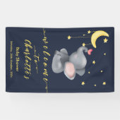 Schattigee olifant met kleine vlinder Baby shower Spandoek (Horizontaal)