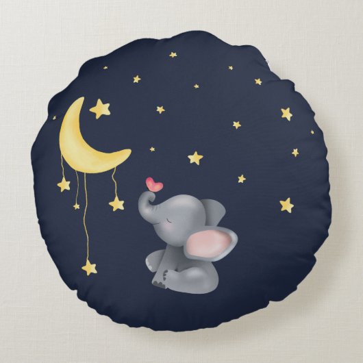 Schattigee olifant met kleine vlinder onder de maa rond kussen (Achterkant)