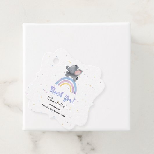 Schattigee olifant met kleurrijk regenboog Baby sh Bedankjes Labels (In situ)