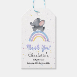 Schattigee olifant met kleurrijk regenboog Baby sh Cadeaulabel