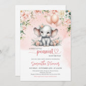 Schattigee olifant met roze ballonnen en bloemen m kaart (Voorkant / Achterkant)