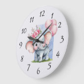 Schattigee olifant met roze ballonnen meisje cadea grote klok (Hoek)