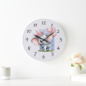 Schattigee olifant met roze ballonnen meisje cadea grote klok (Huis)