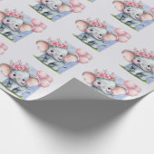 Schattigee olifant met roze ballonnen meisje cadeaupapier (Hoek)