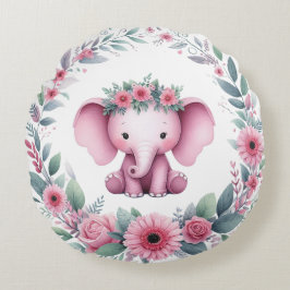 Schattigee Olifant met Roze Bloemen Rond Kussen
