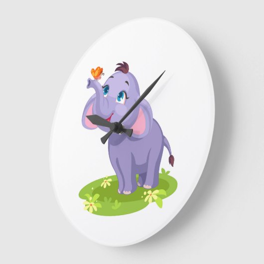 Schattigee Olifant met vlinder wandklok (Hoek)