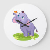 Schattigee Olifant met vlinder wandklok (Voorkant)