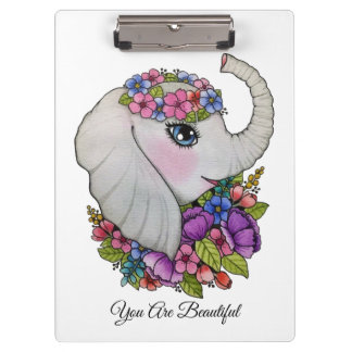 Schattigee olifant met wilde bloemen in Waterverf Klembord