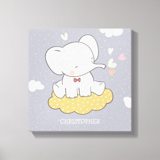 Schattigee olifant met wolken voor kinderkamer canvas afdruk (Voorkant)