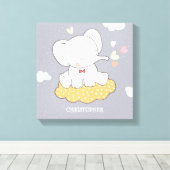 Schattigee olifant met wolken voor kinderkamer canvas afdruk (Insitu (Houten vloer))