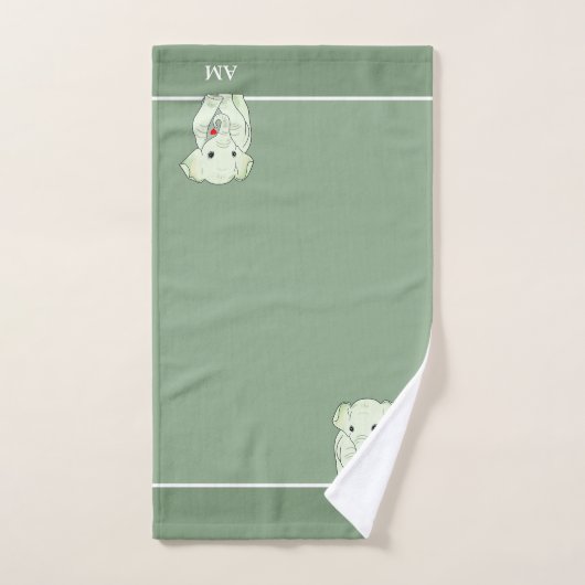 Schattigee Olifant & Monogram op Groen Bad Handdoek (Handdoek)