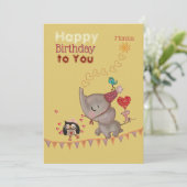 Schattigee Olifant & Muis Gele Verjaardag Kaart (Staand voorkant)