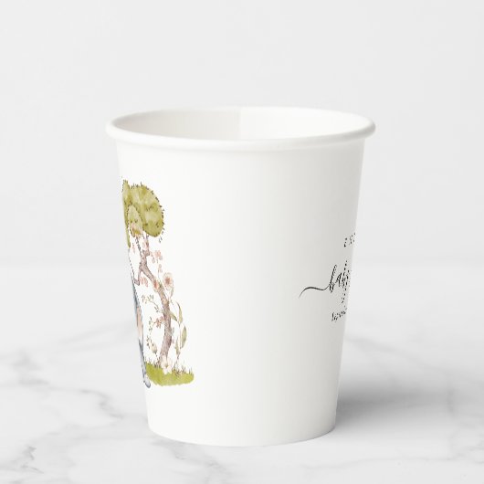 Schattigee olifant naam datum script Baby shower Papieren Bekers (Links)