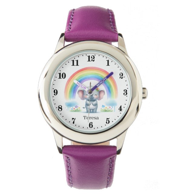 Schattigee olifant naam toevoegen meisjes horloge (Voorkant)
