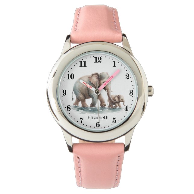 Schattigee olifant naam toevoegen meisjes horloge (Voorkant)