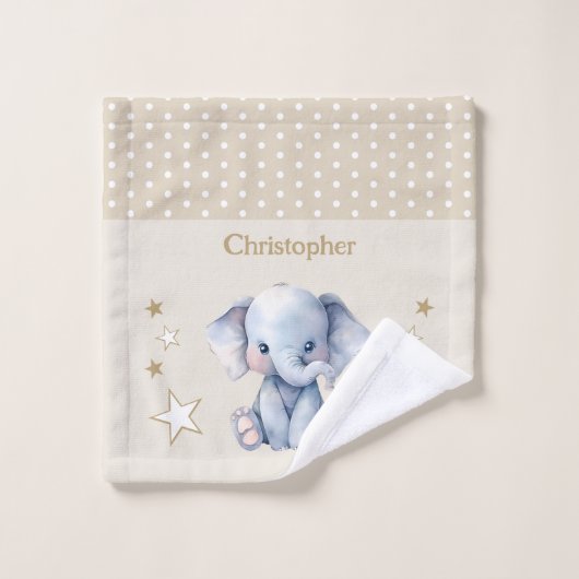 Schattigee olifant naam toevoegen polka dots stars washandje (Wasdoekje)
