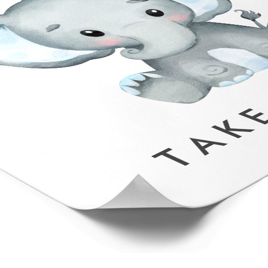 Schattigee Olifant Neem een Treat Baby Boy Shower Poster (Hoek)