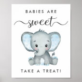 Schattigee Olifant Neem een Treat Baby Boy Shower Poster (Voorkant)