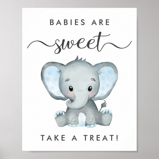 Schattigee Olifant Neem een Treat Baby Boy Shower Poster (Voorkant)
