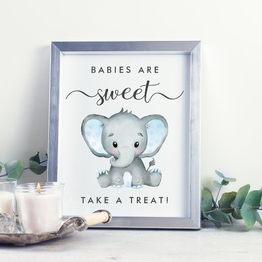 Schattigee Olifant Neem een Treat Baby Boy Shower Poster