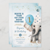 Schattigee olifant nu je verjaardagsballonfeestje kaart (Voorkant / Achterkant)