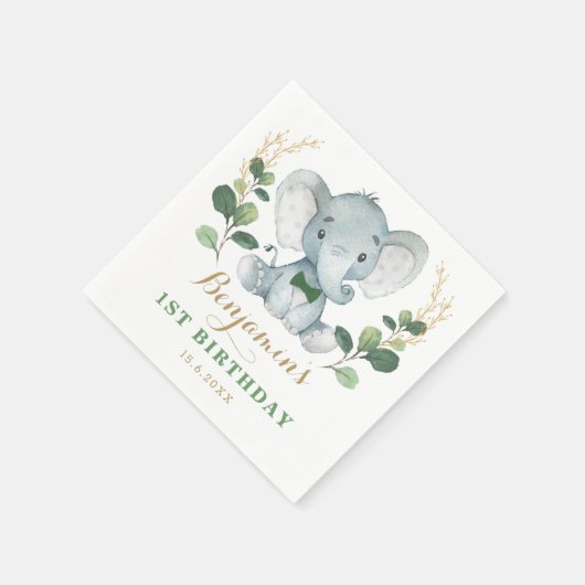 Schattigee olifant Oerwoud groen 1e verjaardag Servet (Hoek)