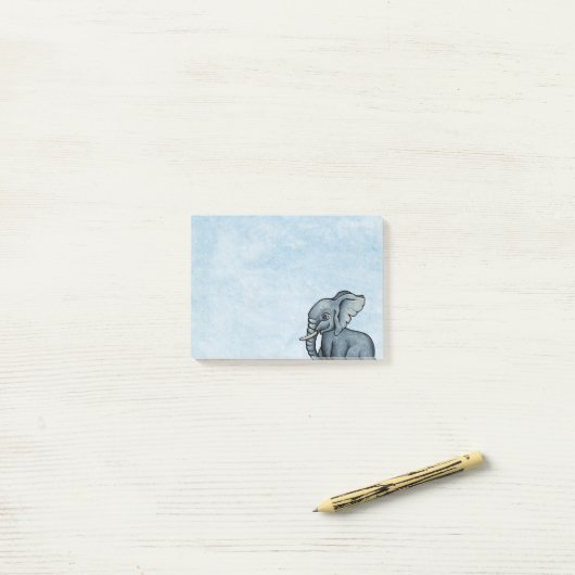 Schattigee olifant op Blue Post-It Notes (Op bureau)