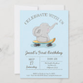 Schattigee olifant op een skateboard. Birthday Kaart (Voorkant)