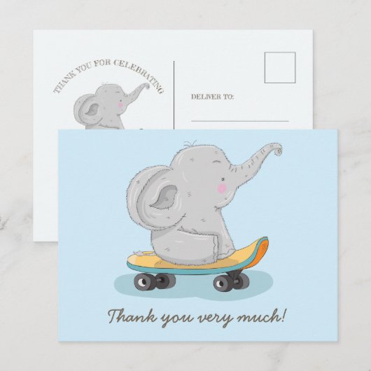 Schattigee olifant op een skateboard. briefkaart (Voorkant / Achterkant)