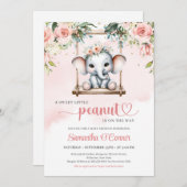 Schattigee olifant op schommel blozen rozen groen kaart (Voorkant / Achterkant)