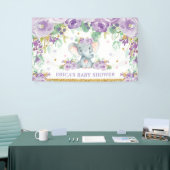 Schattigee Olifant Paarse Bloemen Baby shower Acht Spandoek (Beurs)