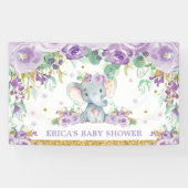 Schattigee Olifant Paarse Bloemen Baby shower Acht Spandoek (Horizontaal)