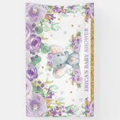 Schattigee Olifant Paarse Bloemen Baby shower Acht Spandoek (Verticaal)