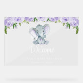 Schattigee olifant, paarse bloemen, Baby shower we Acryl Bord (Voorkant)