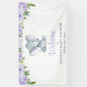 Schattigee olifant, paarse bloemen, Baby shower we Spandoek (Verticaal)