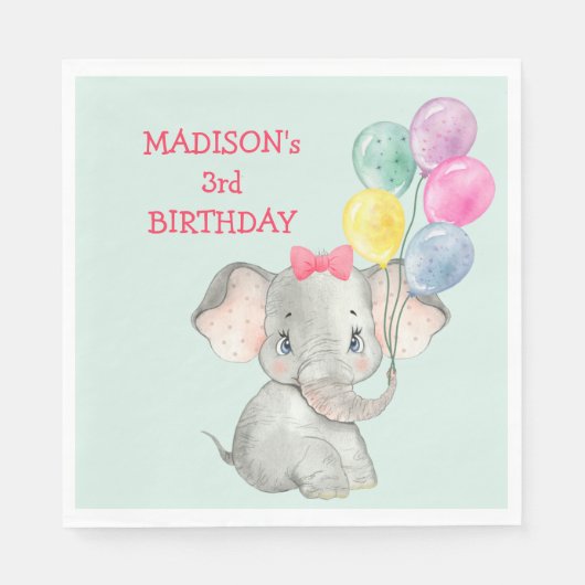 Schattigee Olifant Party Ballonnen Verjaardag Servet (Voorkant)