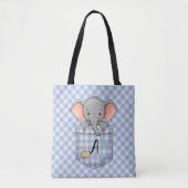 Schattigee olifant Peeking uit Gingham Pocket Tote Bag (Voorkant)
