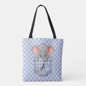 Schattigee olifant Peeking uit Gingham Pocket Tote Bag (Achterkant)