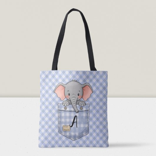 Schattigee olifant Peeking uit Gingham Pocket Tote Bag