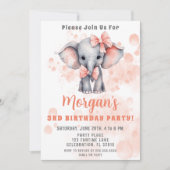 Schattigee olifant perzik verjaardagsfeestje kaart (Voorkant)