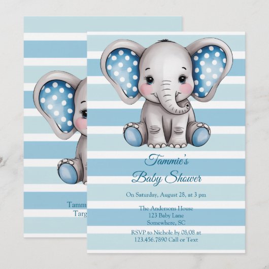 Schattigee olifant Polka Dots Boy Baby shower Kaart (Voorkant / Achterkant)
