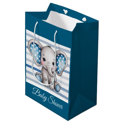 Schattigee olifant Polka Dots Boy Baby shower Medium Cadeauzakje (Voorkant Gekanteld)