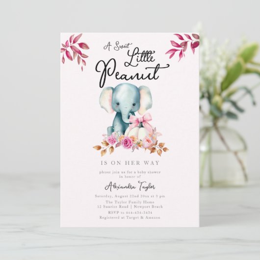 Schattigee olifant pompoen val bladeren meisje Bab Kaart (Staand voorkant)