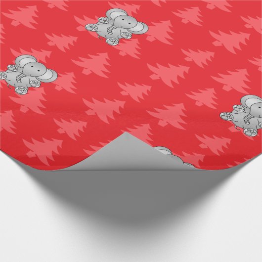 Schattigee olifant rode kerstbomen cadeaupapier (Hoek)