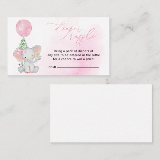 Schattigee olifant roze Baby shower luier Raffle Informatiekaartje (Voorkant / Achterkant)