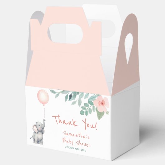 Schattigee olifant roze ballon meisje Baby shower Bedankdoosjes (Geopend)