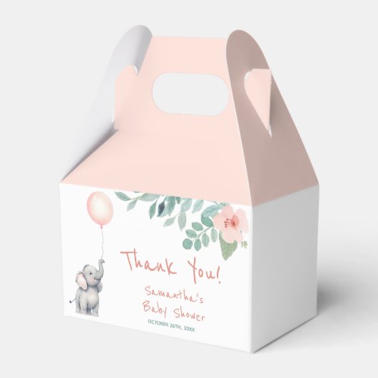 Schattigee olifant roze ballon meisje Baby shower Bedankdoosjes (Voorkant Zijde)